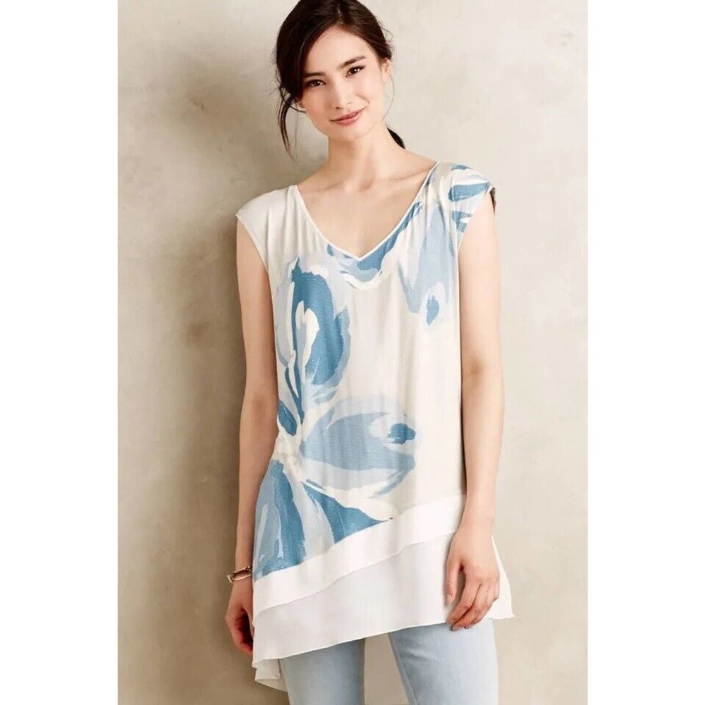 Anthropologie Deletta Size S Gaelle Tunic Top Floral Asymmetric Sleeveless NWT